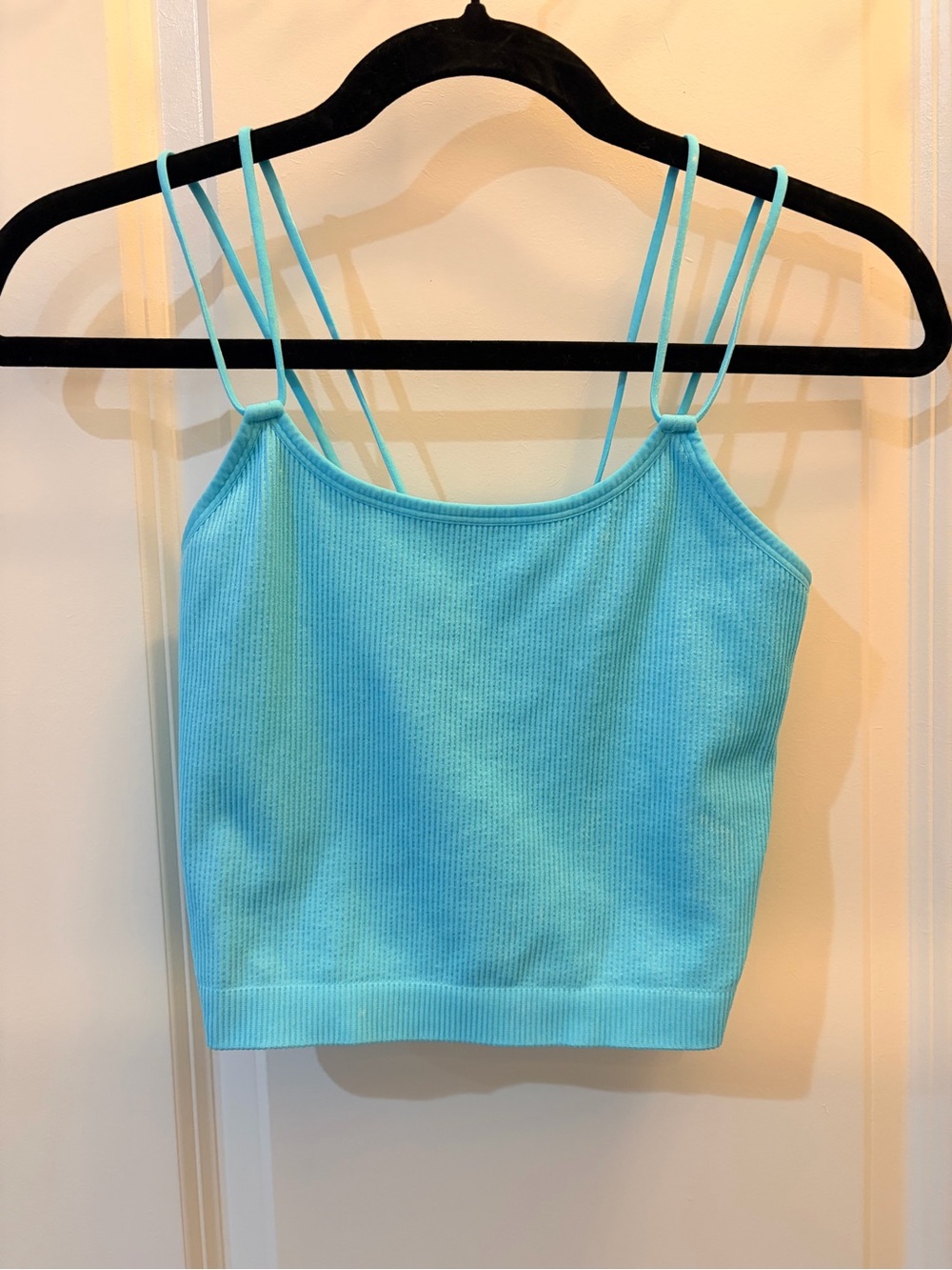 Colsie Juniors Large Aqua Ribbed Double-Strap Crop Top Y2K Size Large